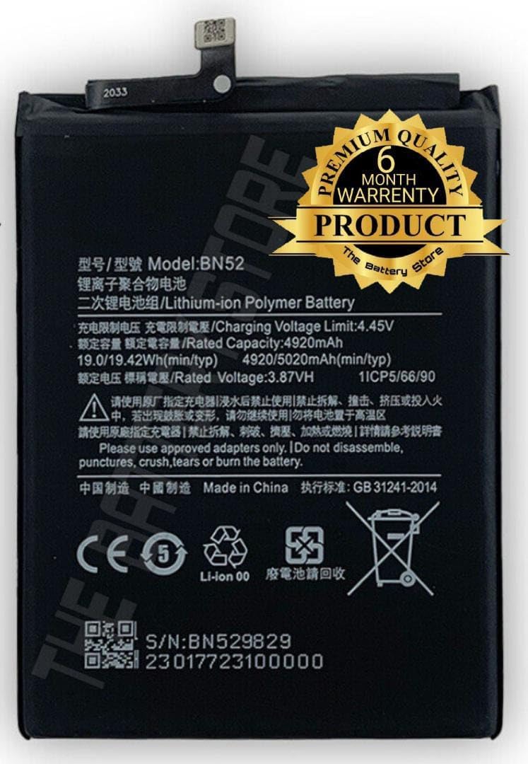 Original BN52 Battery for Redmi Note 9 pro M2003J6B2G/ M2003JA6A11/ M2003J6A1G Battery with 6 Month Warranty***(Z00000236)