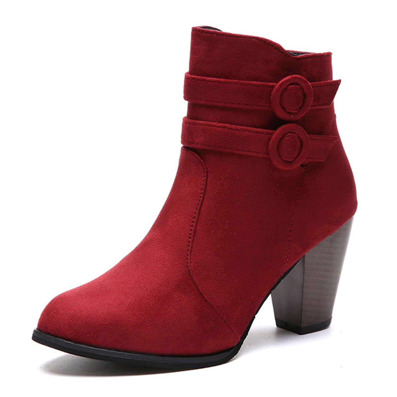 Generisch Stivali da equitazione da donna con polpaccio medio, stivaletti alla moda in camoscio con tacco grosso, casual, viaggi, incontri