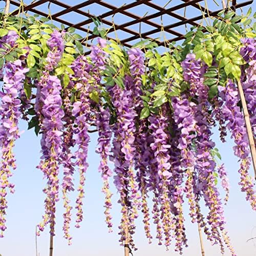 Warmiehomy 12 Pcs Artificial Flower Fake Wisteria Vines Garland Rattan DIY Hanging Decoration Fake Flower for Wedding Home Garden Party & Events, Purple