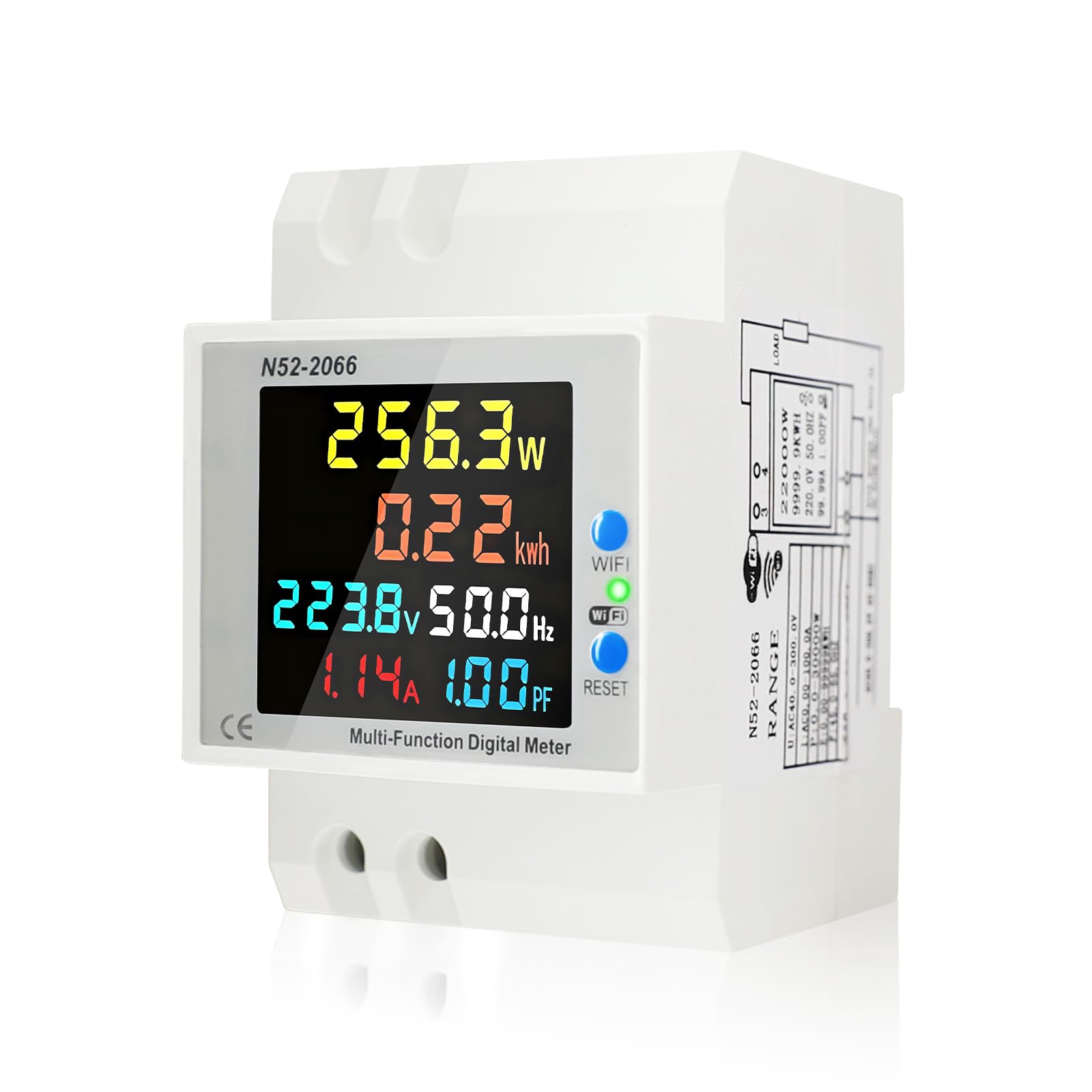 Contatore a guida WiFi Monofase 0-100A, Smart 6-in-1 AC 40-300V con controllo APP, contatore kWh, contatore trifase chiuso per applicazioni domestiche e fotovoltaiche