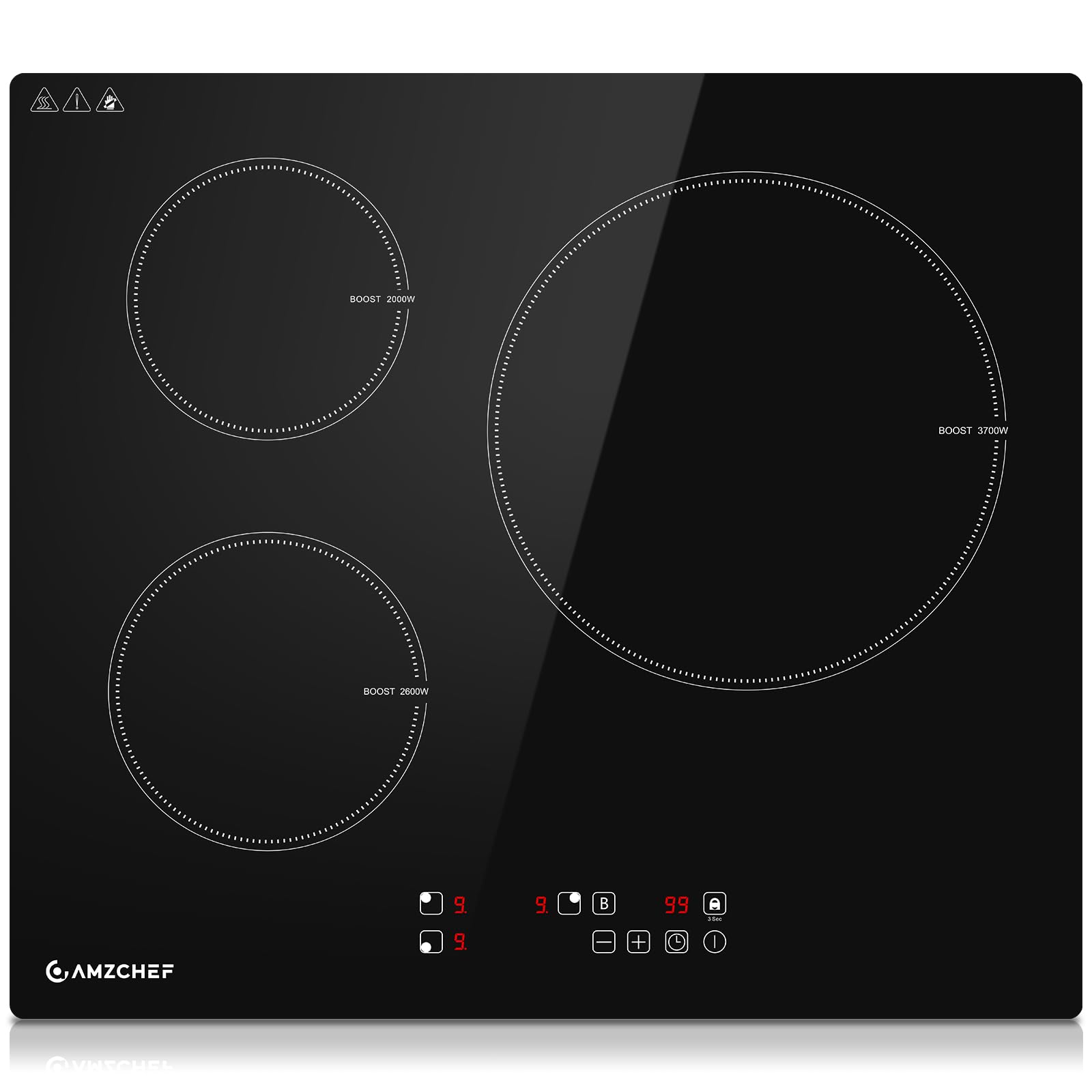 AMZCHEF Induction Hob 60 cm, Induction Hob with 9 Power Levels and Boost, Safety Lock and Timer, Overheating Protection, LED Touch Screen, Recessed, 7400 W