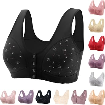 Daisy Bras for Older Women Front Closure Push up No Underwire Senior Bra with Snaps a Upgraded Breathable Cotton Bras