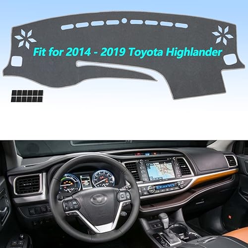AUQDD Alfombrilla para Salpicadero Compatible con 2014 2015 2016 2017 2018 2019 Toyota Highlander, Tela de Franela Gris, Antirreflejos, Sin Olor