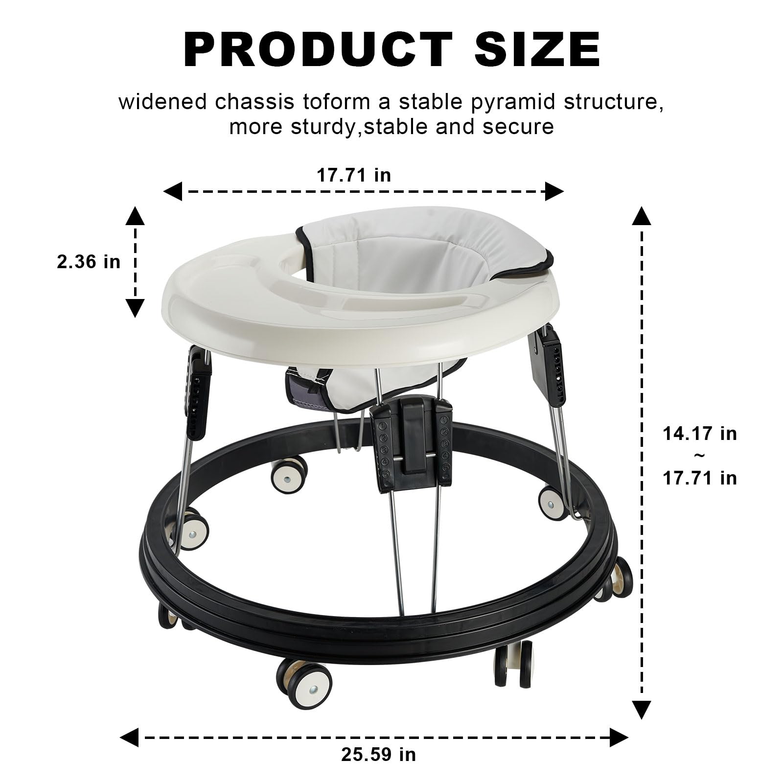 Trotteur Bebe avec- Aide à la marche robuste avec 4 positions réglables - Idéal comme aide à la marche pour les premiers pas de votre enfant (White)