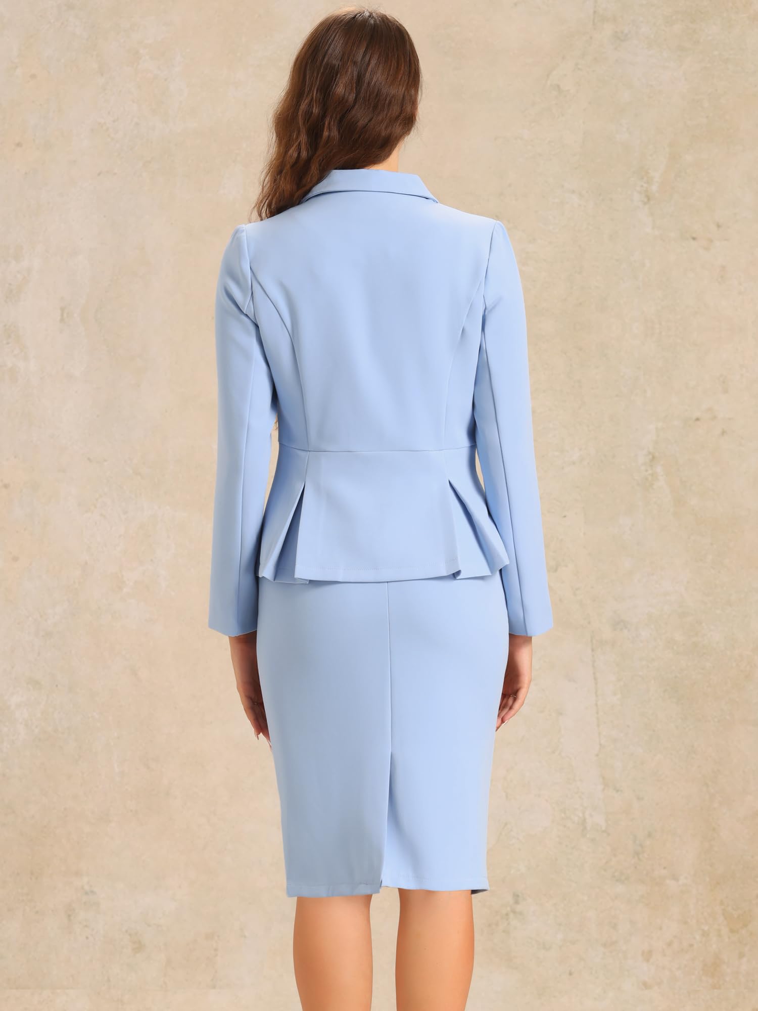 Allegra K Skirt Suit Sets for Women's 2 Piece Formal Office Notched Lapel Peplum Jacket Blazer Pencil Skirts Set