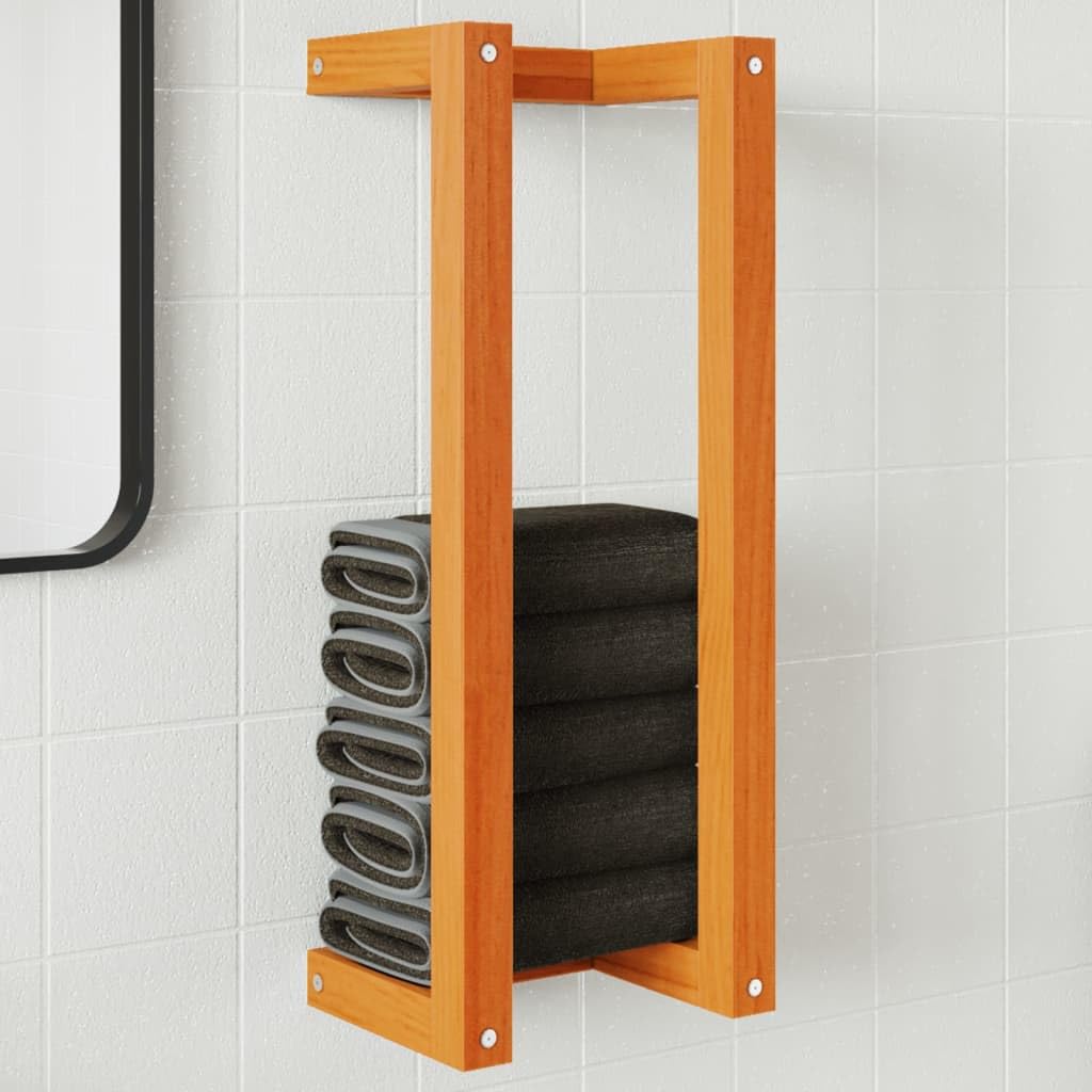 Mueble toallero de pino macizo marrón 23x18x60 cm con estante y riel de colgar premium