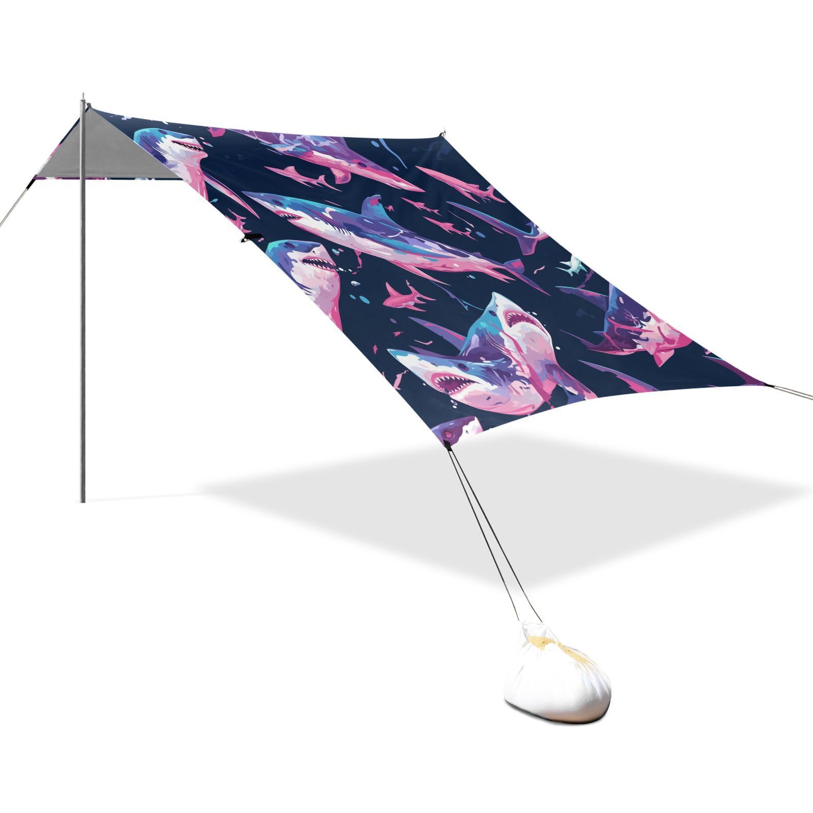 Shark Ocean Navy Blue Stable Beach Tent UPF50+ Easy Setup Portable Sun Shelter with Sandbags & Sand Shovel for Backyard, Grassland, Park