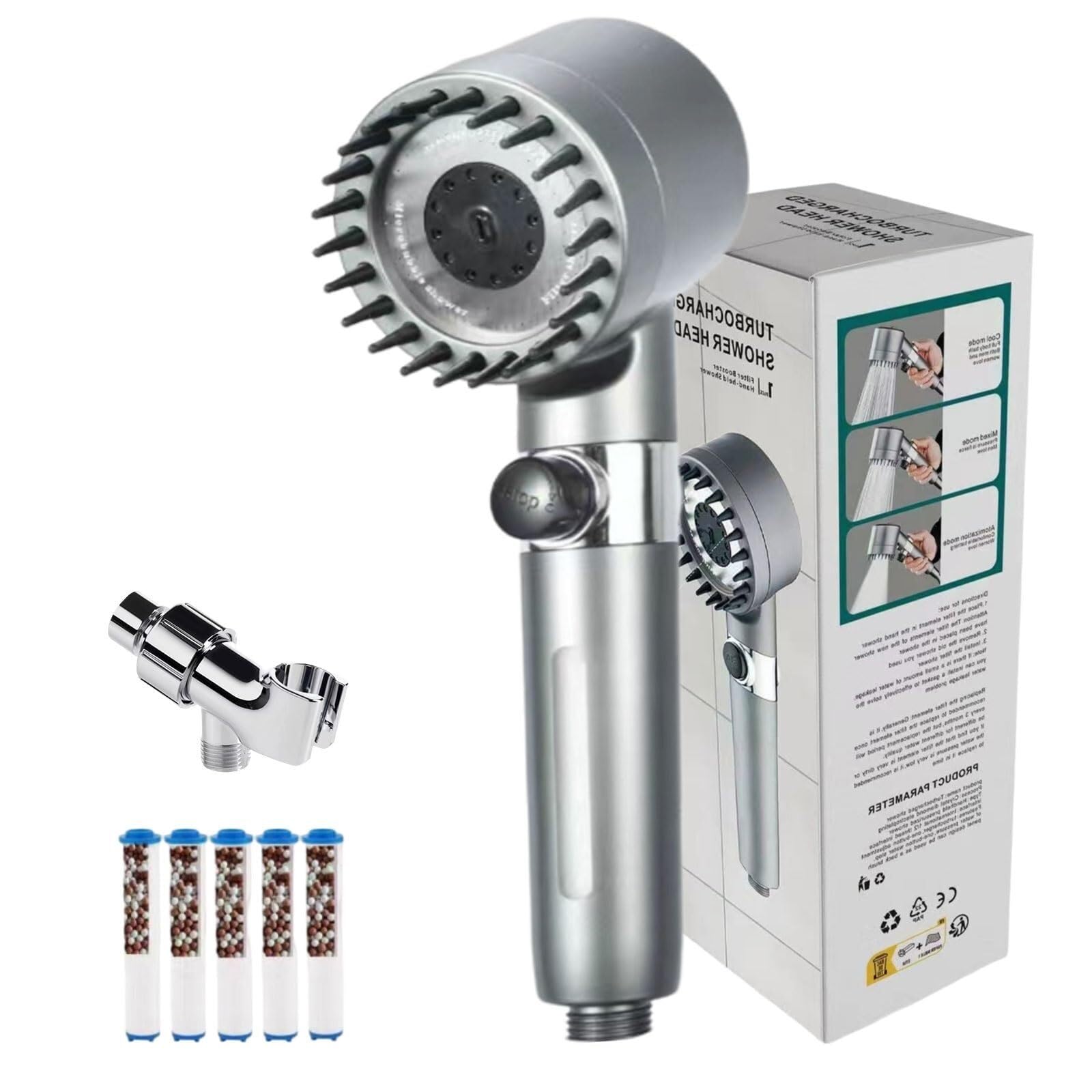 Cabezal De Ducha Con Filtro, Turbo De Alta Presión, Antical, Ahorro De Agua, Gotas De Iones, 3 + 1 Tipos De Chorros