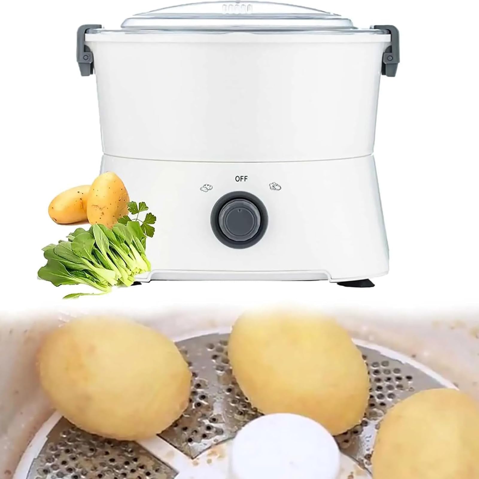 Máquina Peladora De Patatas Eléctrica, Pelador De Verduras Automático | Pelador De Patatas Multifunción con Funcionamiento De Un Solo Toque, Centrifugadora De Ensalada, Cuerpo De ABS, Base(A)