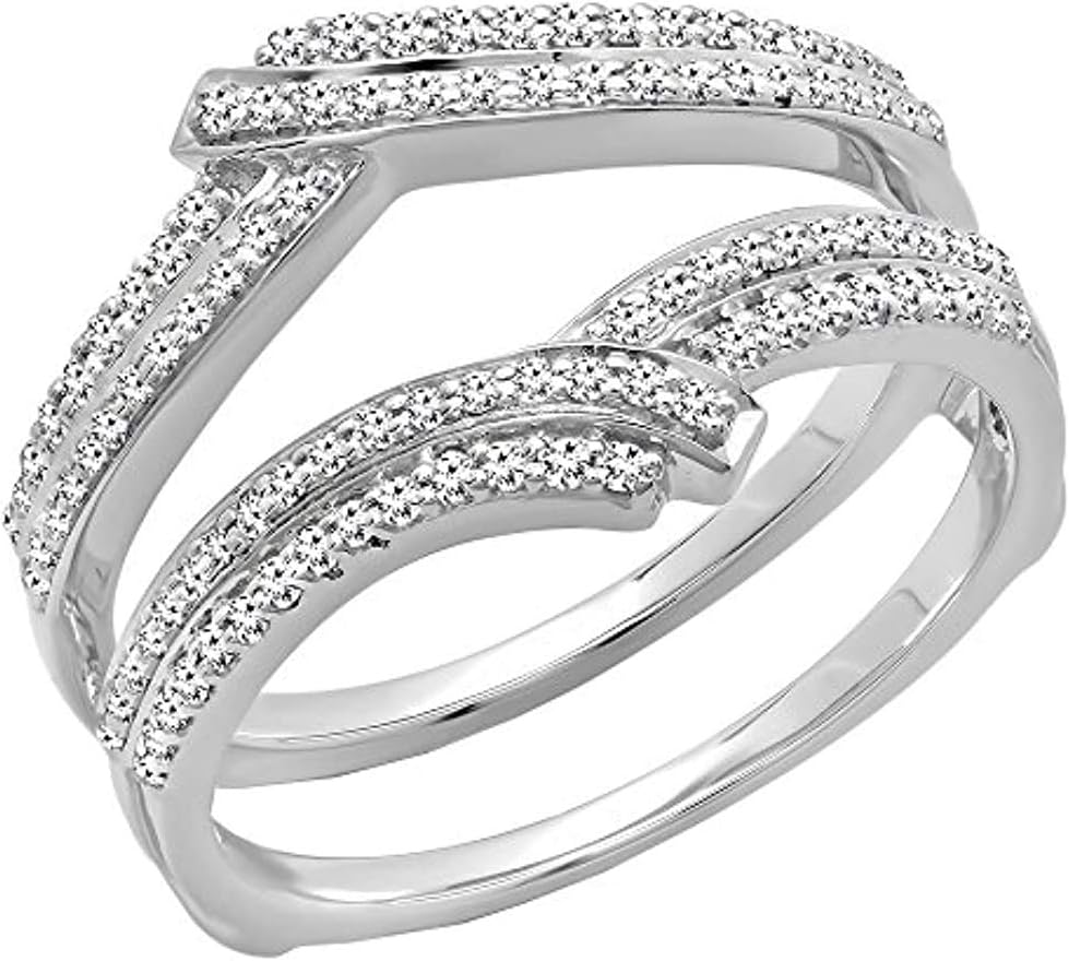 V Touch Round Cut D/VVS1 Diamond Millgrain Anniversary Wedding Band Enhancer Double Guard Ring for Women 14K White Gold Plated 925 Sterling Sliver