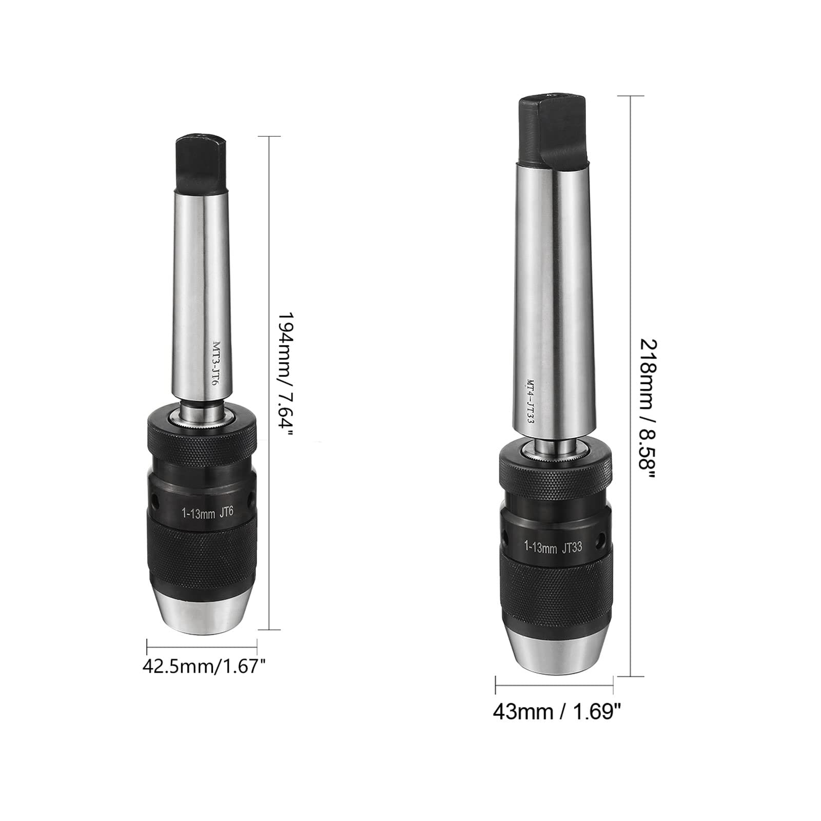 QUARKZMAN Mandrino Autoserrante Set Mt3 Mt4 Cono Morse Attacco 1/32"-1/2" (1mm-13mm) 3-Ganasce Regolabili per Tornio Fresatrice Trapano Macchina