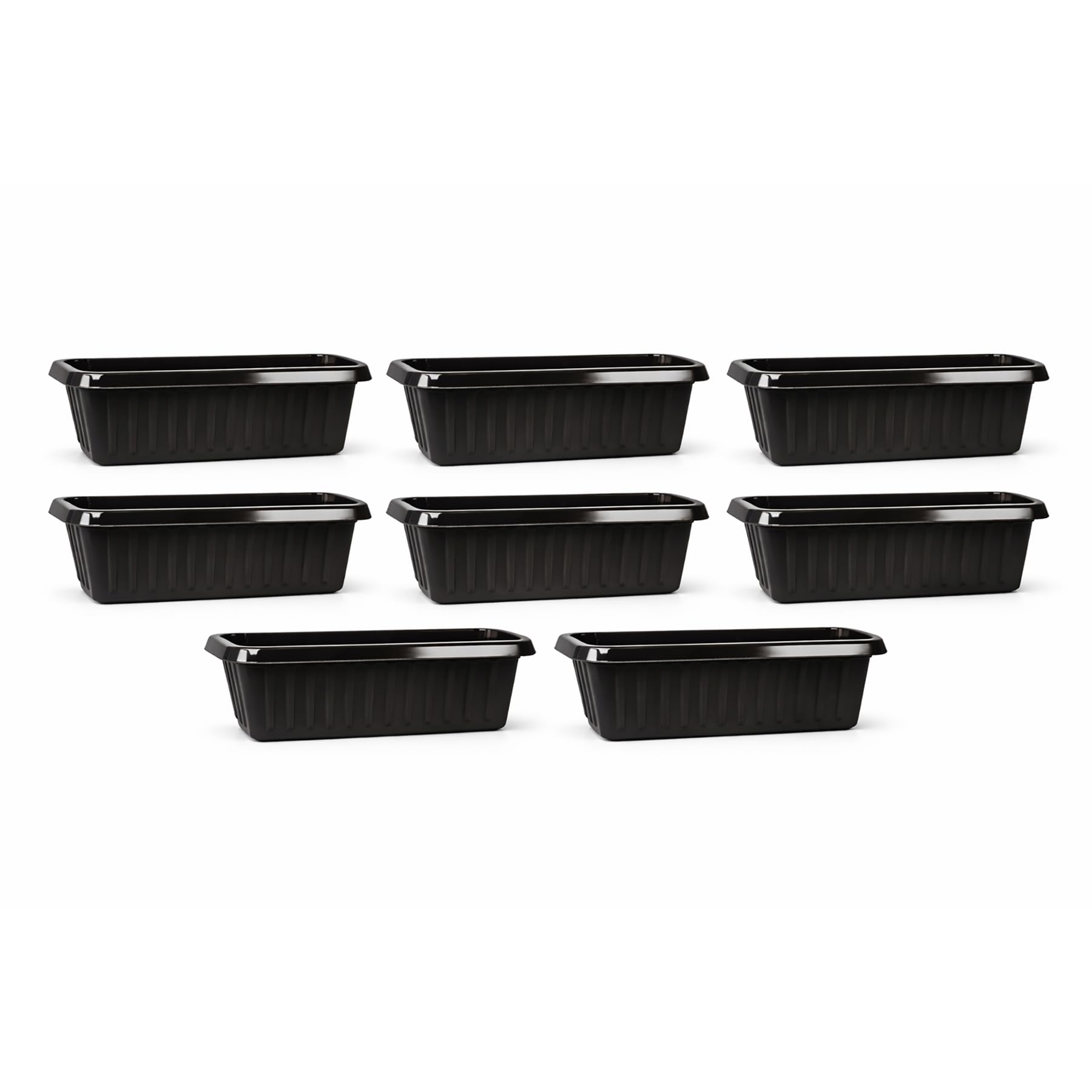 Simpa Black Plastic Chunky Garden Trough Planter Pots 60Cm Length - Set Of 8 Pots - Suitable For Indoor Or Outdoor Use With Diy Drainage Holes.