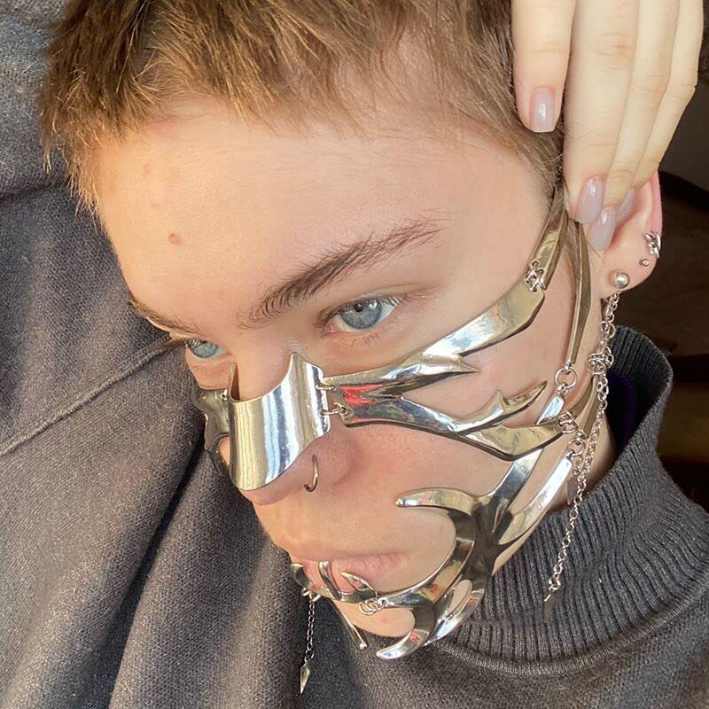 Masque de Mardi Gras cyberpunk en métal liquide pour femme KF Ornament
