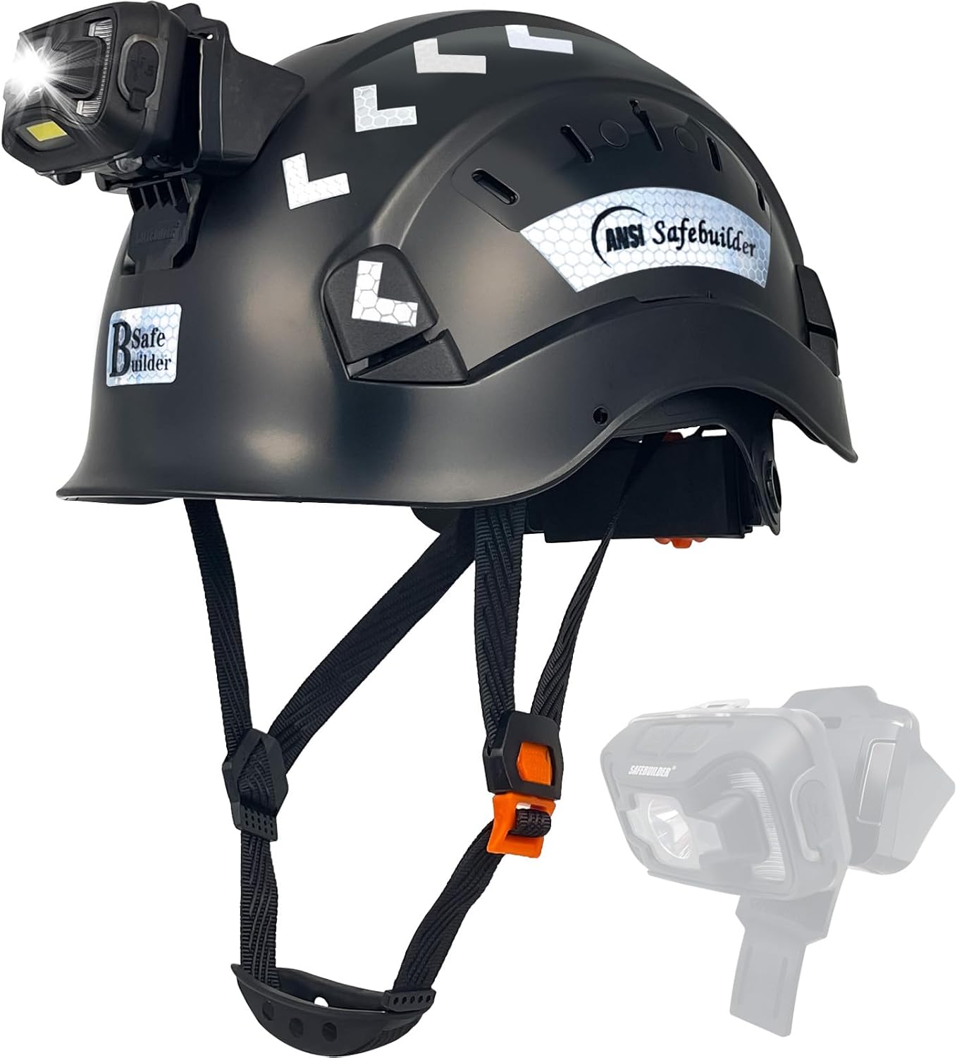 Safety Hard Hats with Build in Headlight Lightweight Breathable Vented Safety Helmet with Headlamp for Construction Industrial Outdoor Work Head Protection ANSI Approved