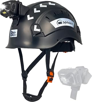 SAFEBUILDER Safety Hard Hats with Build in Headlight Lightweight Breathable Vented Safety Helmet with Headlamp for Construction Industrial Outdoor Work Head Protection ANSI Approved