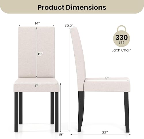 Miniatura 2 de Giantex Juego de 2 sillas de comedor tapizadas, sillas de cocina de tela moderna de mediados de siglo con patas de madera de goma, asiento acolchado