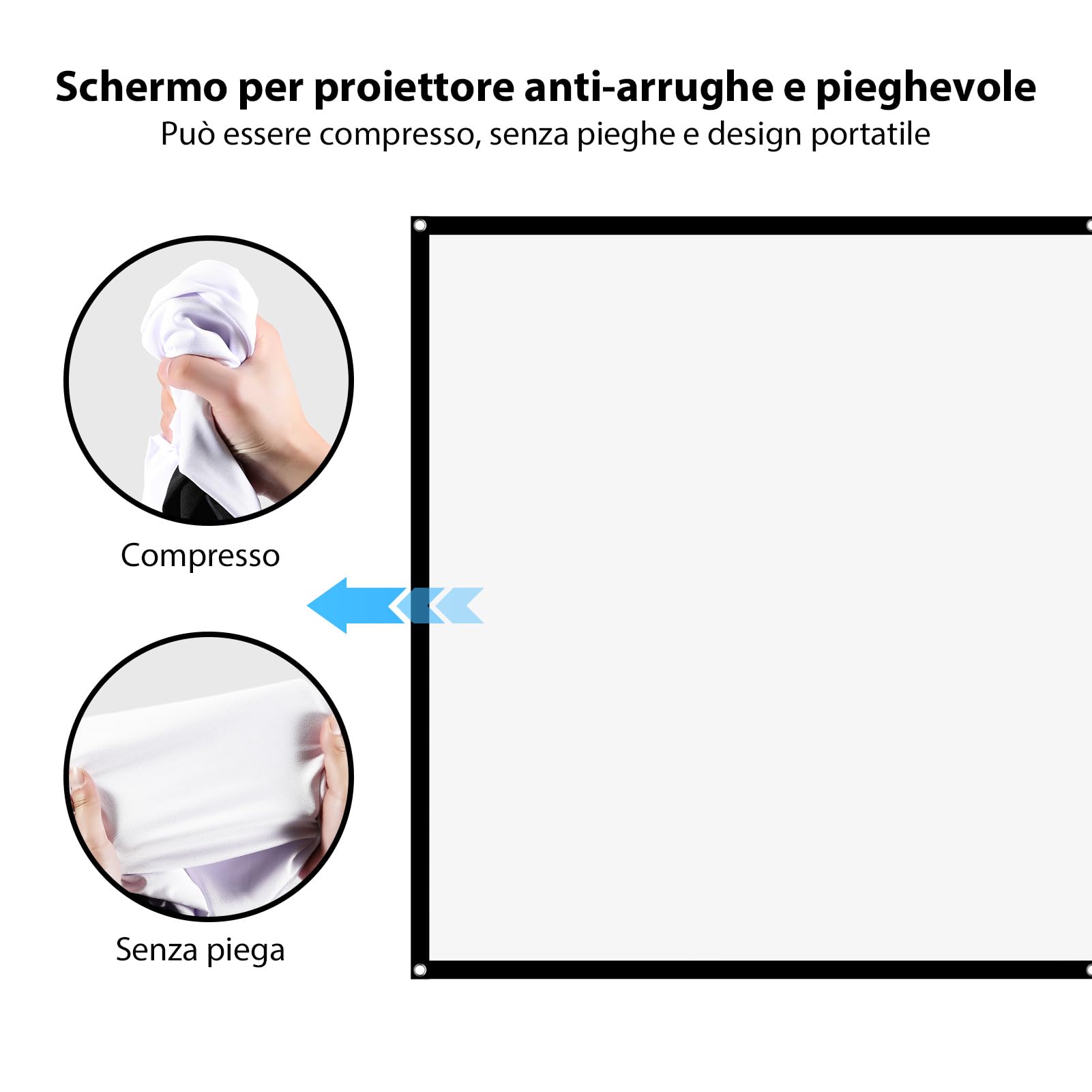 Schermo Proiettore 100 Pollici 16:9 HD Telo Proiettore Anti Rughe Pieghevole Portatile Lavabile, Schermo Doppia Faccia, Schermo Proiezione Esterno per Casa Ufficio Eventi All`Aperto Teatro