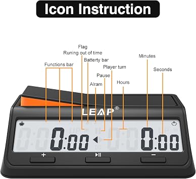 LEAP Chess Clock Digital Chess Timer with Bonus & Delay Count Down up Alarm - Black/Orange