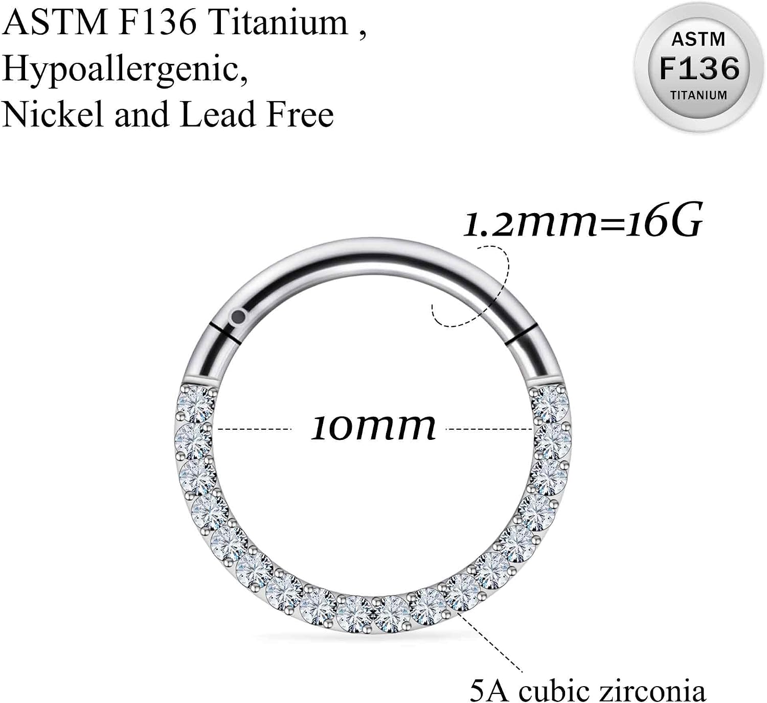 Ruifan 20G 18G 16G Titanium Nose Rings Hoops for Women Star Circle Serrated Clicker Hinged Septum Nose Ring Lip Helix Cartilage Hoop Earring Daith Rook Conch Body Piercing Jewelry for Women 8mm 10mm