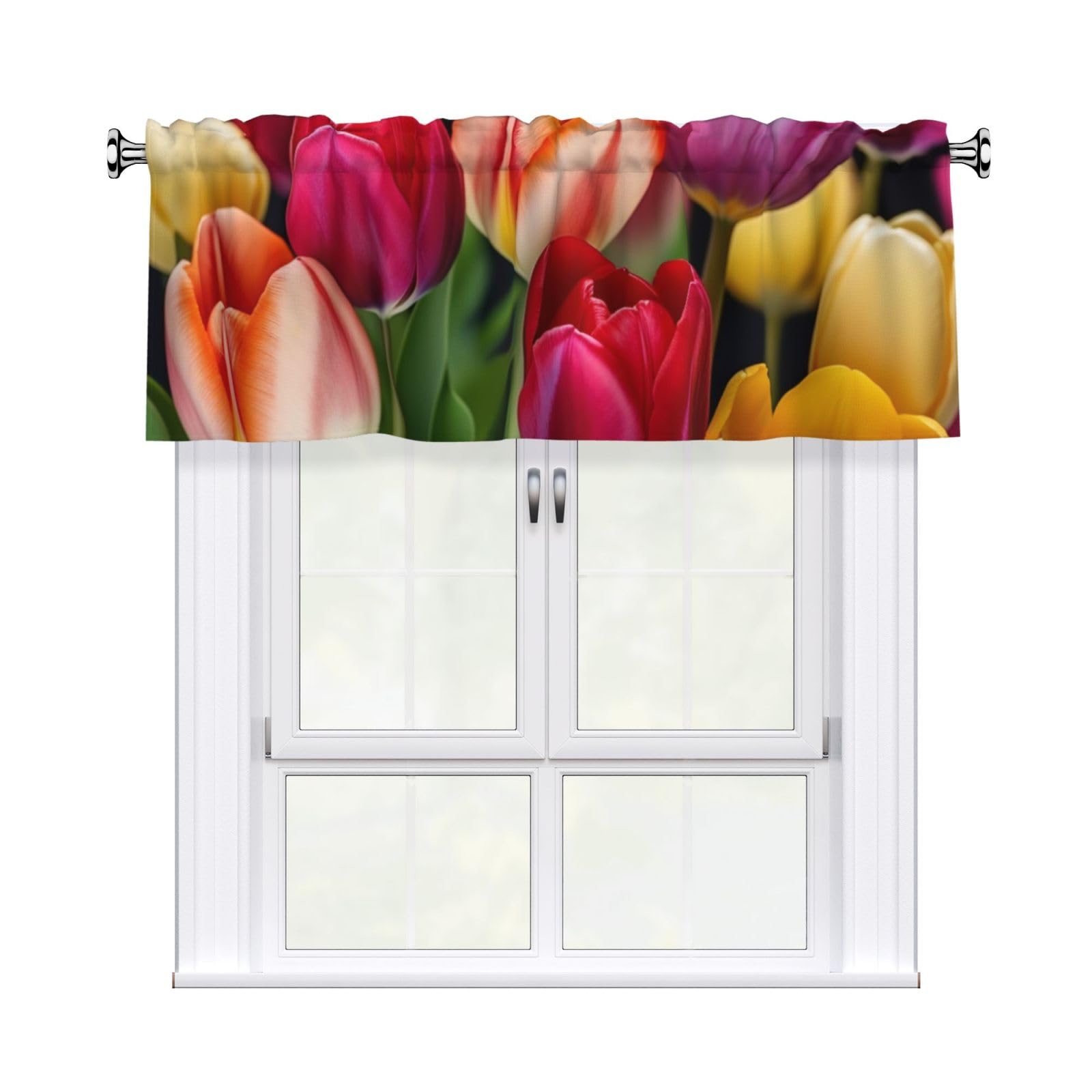 DWVTSLH Flower Valances Curtains for Windows, Rod Pocket Drape Valence Blackout Short Curtains for Kitchen Bathroom Bedroom Window Treatment for Home Décor 54x18 Inch