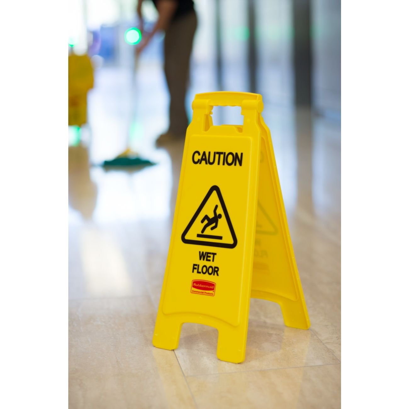 Rubbermaid Commercial 26 Inch "international Wet Floor" Symbol Stable Safety Sign, Yellow (FG9S0925YEL): Industrial Warning Signs: Industrial & Scientific