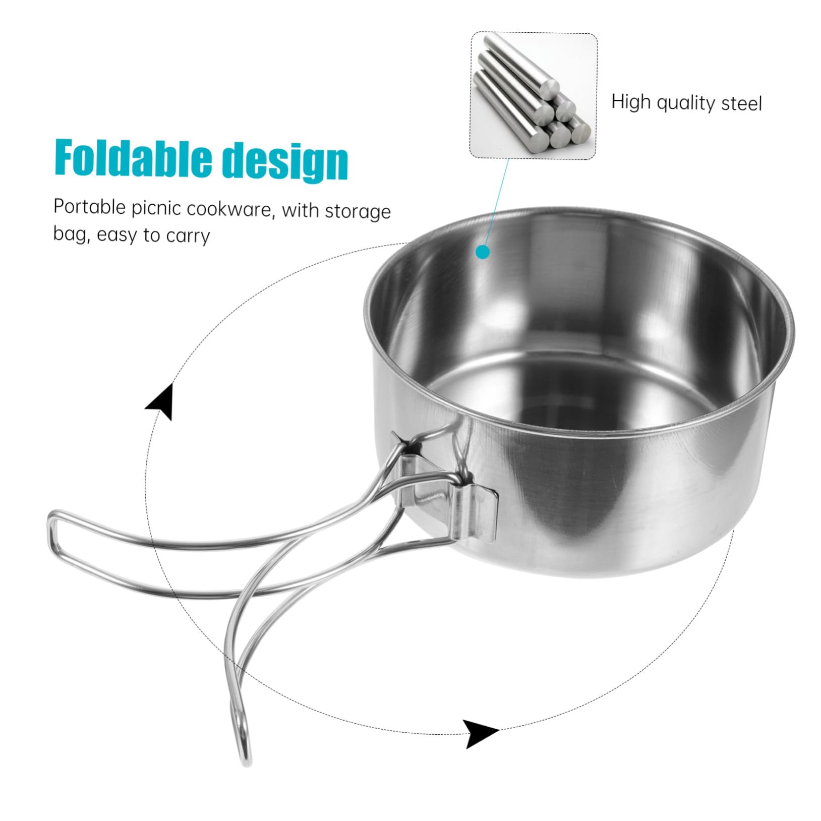 Cabilock Ensemble Cuisine De Camping INOX 8 Pièces, Marmite Et Poêle Pliables, Ustensiles Résistants à La Rouille, Portable pour Pique-niques Randonnée Barbecue en Plein Air