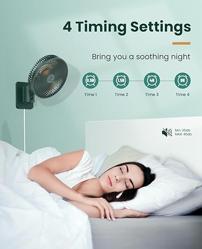 Miniatura 6 de LEMOISTAR Ventilador pequeño de pared de 8 pulgadas con control remoto, CACC (12 V), oscilación de 90, 4 velocidades, temporizador, inclinación