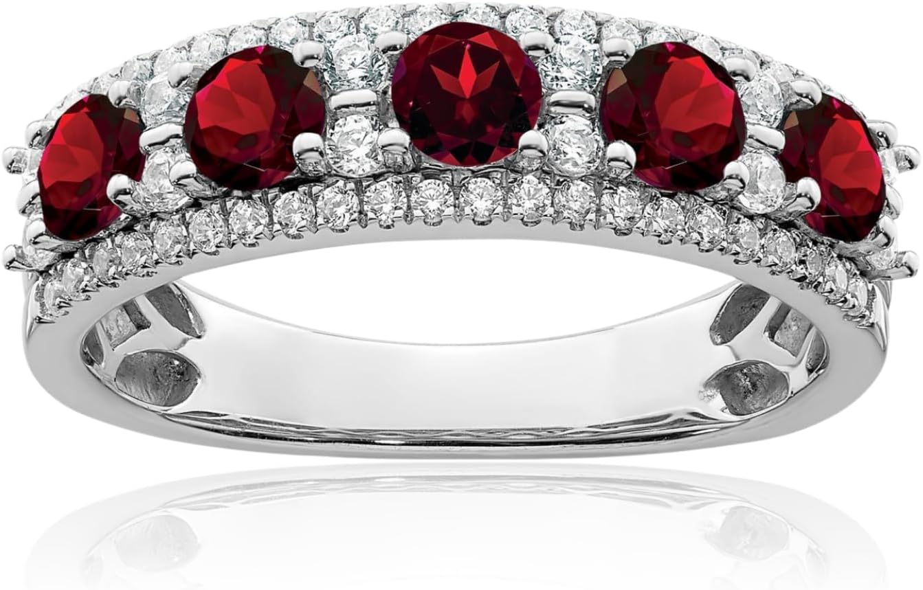 IceCarats 14K Solid White Gold 1 carat Red Garnet Diamond Anniversary Eternity Ring 5.6mm Wedding Band Round Cut, Natural, Prong Set