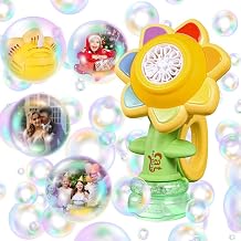 Sunflower Bubble Machine for Kids Automatic Flower Bubble Toy Built-in Rechargeable Battery Toddlers Handheld 20000+Bubbles 3 Modes Swing Dance Bubble Maker Blower Blaster Outdoor Toys Type-C Yellow