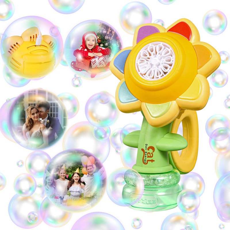 Sunflower Bubble Machine for Kids Automatic Flower Bubble Toy with Colorful Lighting for Toddlers Handheld 20000+Bubbles 3 Modes Fun Swing Dance Bubble Maker Blower Blaster Outdoor Toys Type-C Yellow