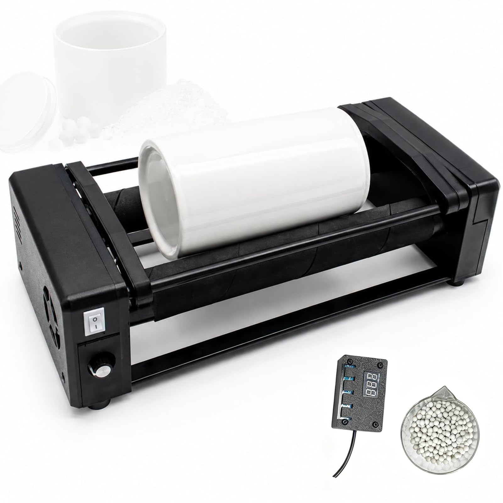 Labor-Kugelmühle 400 ml, Horizontale Nass-/Trocken-Walzenmühle | 30–150 ml Kapazität, Digitaltimer, 2 mm Maximalzufuhr, Kühlventilator und 24-h-Dauerbetrieb für Schmuckherstellung(Single)