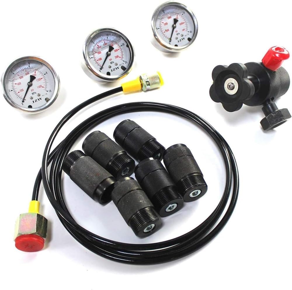 Kit De Prueba De Presión De Nitrógeno, Herramienta De Diagnóstico del Manómetro del Sistema De Carga del Acumulador De Nitrógeno Hidráulico con 3 Manómetros, 7 Acoplamientos Y 1 Manguera De Gas