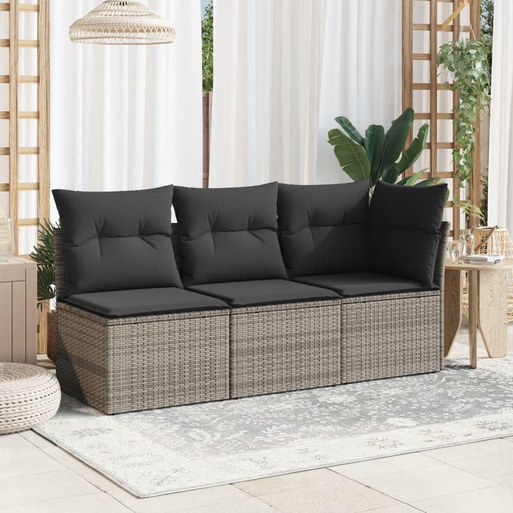 Divano da Giardino con Cuscini 3 Posti Grigio in Polyrattan,Divano Giardino,Divano Giardino Esterno,Divano Giardino per Esterno-366138