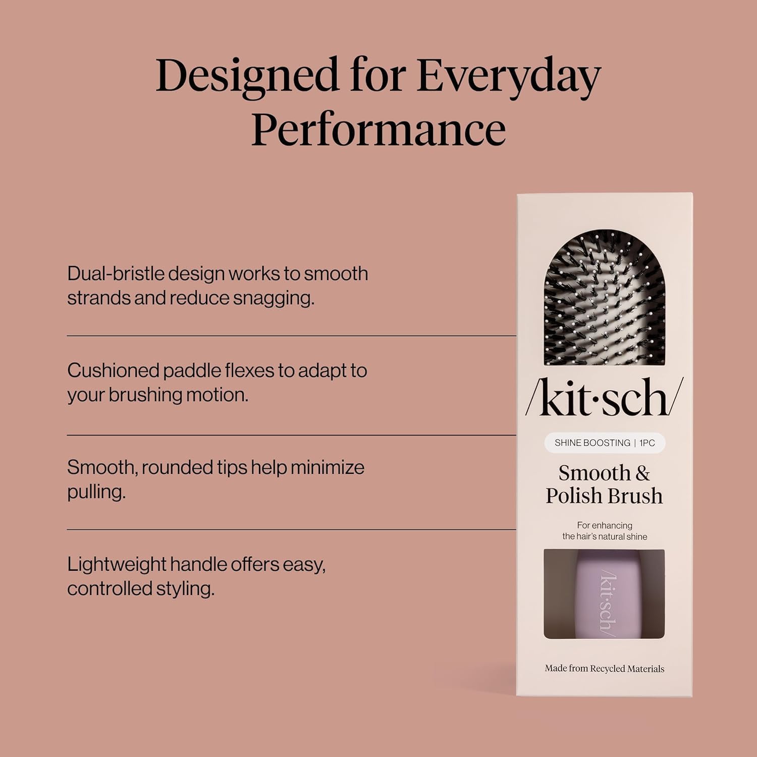 Kitsch Cepillo de pelo suave y pulido, cepillo desenredante y cepillo para el cuidado del cabello, con cerdas duales, cojín flexible para control de encrespamiento, brillo y estilo suave, cepillos