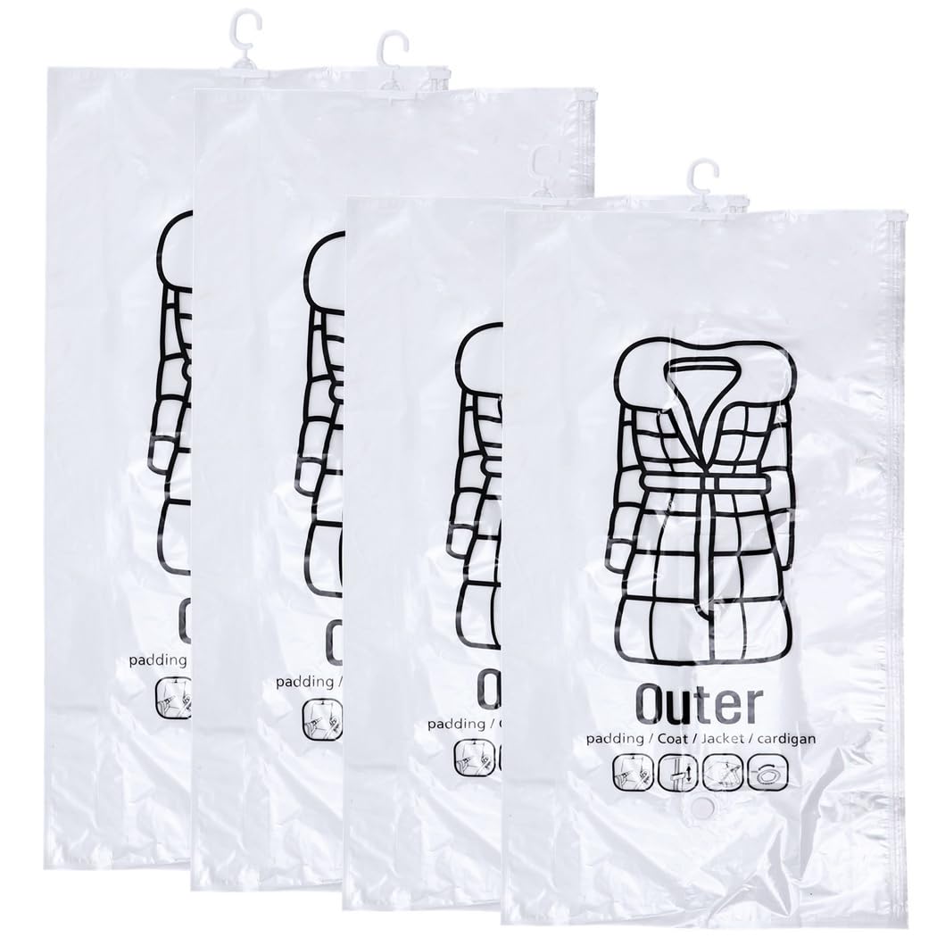 Vakuumbeutel mit Kleiderbügel, platzsparende Beutel für Kleidung, 4-teiliges Set (2 lang, 2 kurz), Vakuumbeutel für Kleidung, Anzüge und Jacken