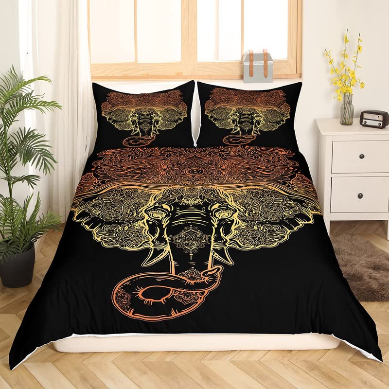 Homemissing Elephant Duvet Cover Boho Exotic Style Bedding Set for Kids Boys Girls 6D Wild Animal Pattern Comforter Cover Ethnic Elephant Print Bedspread Cover 3Pcs Zipper King - Image 2