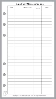 Personal Size Auto Fuel and Maintenance Log, Sized and Punched for Filofax Personal Notebook (3.7" x 6.75")