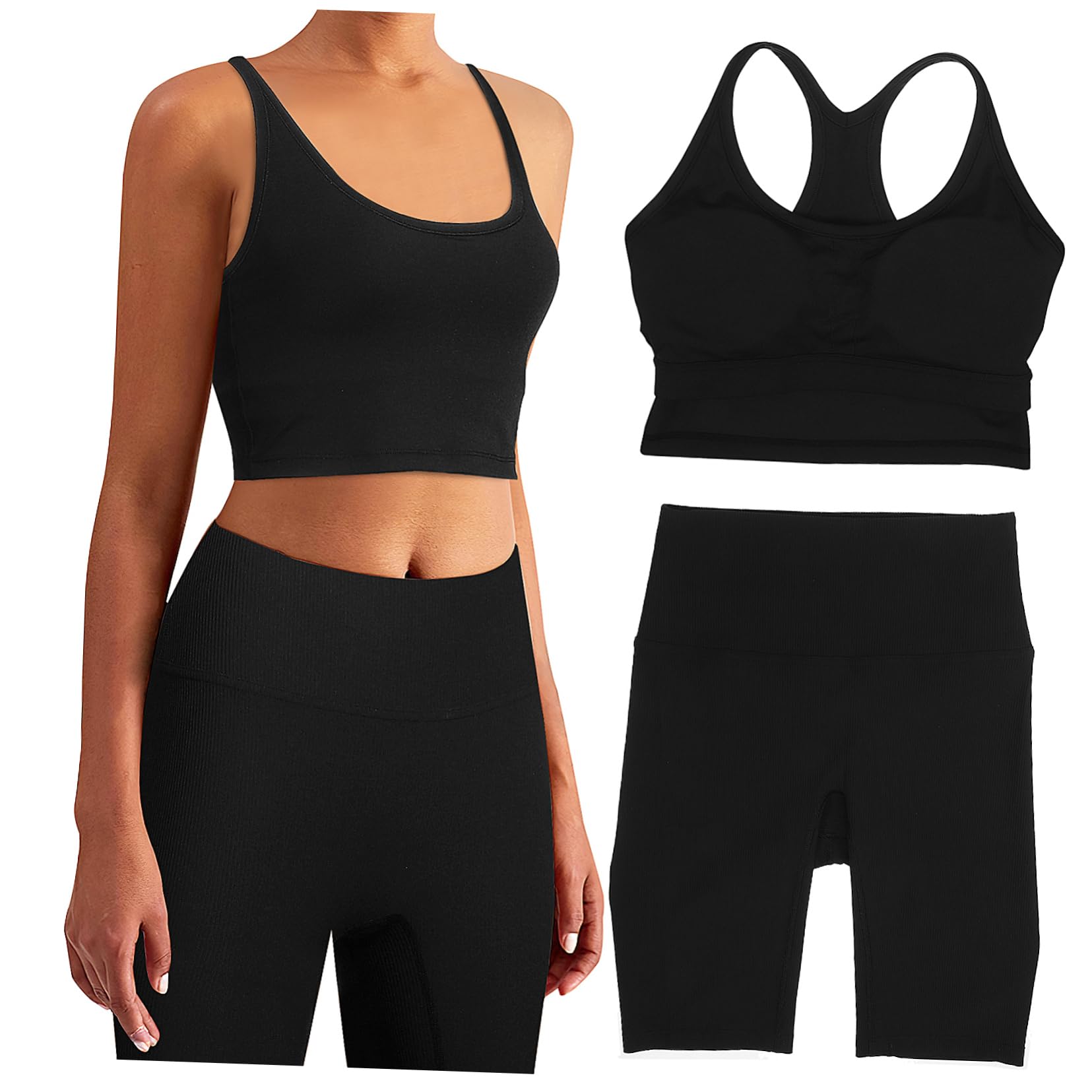 Completo Sportivo Da Donna Top Senza Cuciture e Short Alta Vita Per Fitness e Yoga Abbigliamento Traspirante e Comodo Per Attività Sportive