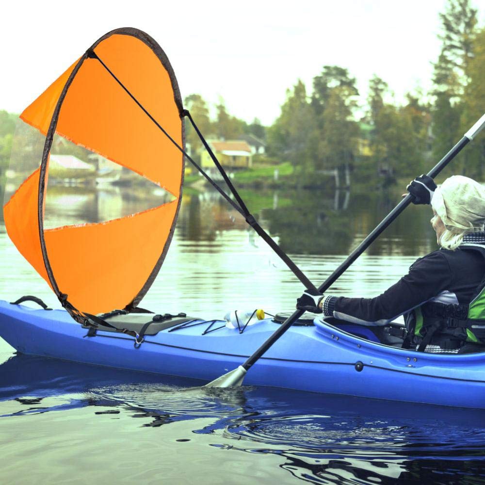 VBESTLIFE Kayak da da 42 Pollici con Pala Pieghevole sottovento Kit per Vela da Kayak con Finestra Trasparente per Kayak, Canoe, gommoni, Paddle Board(Arancia) Canottaggio