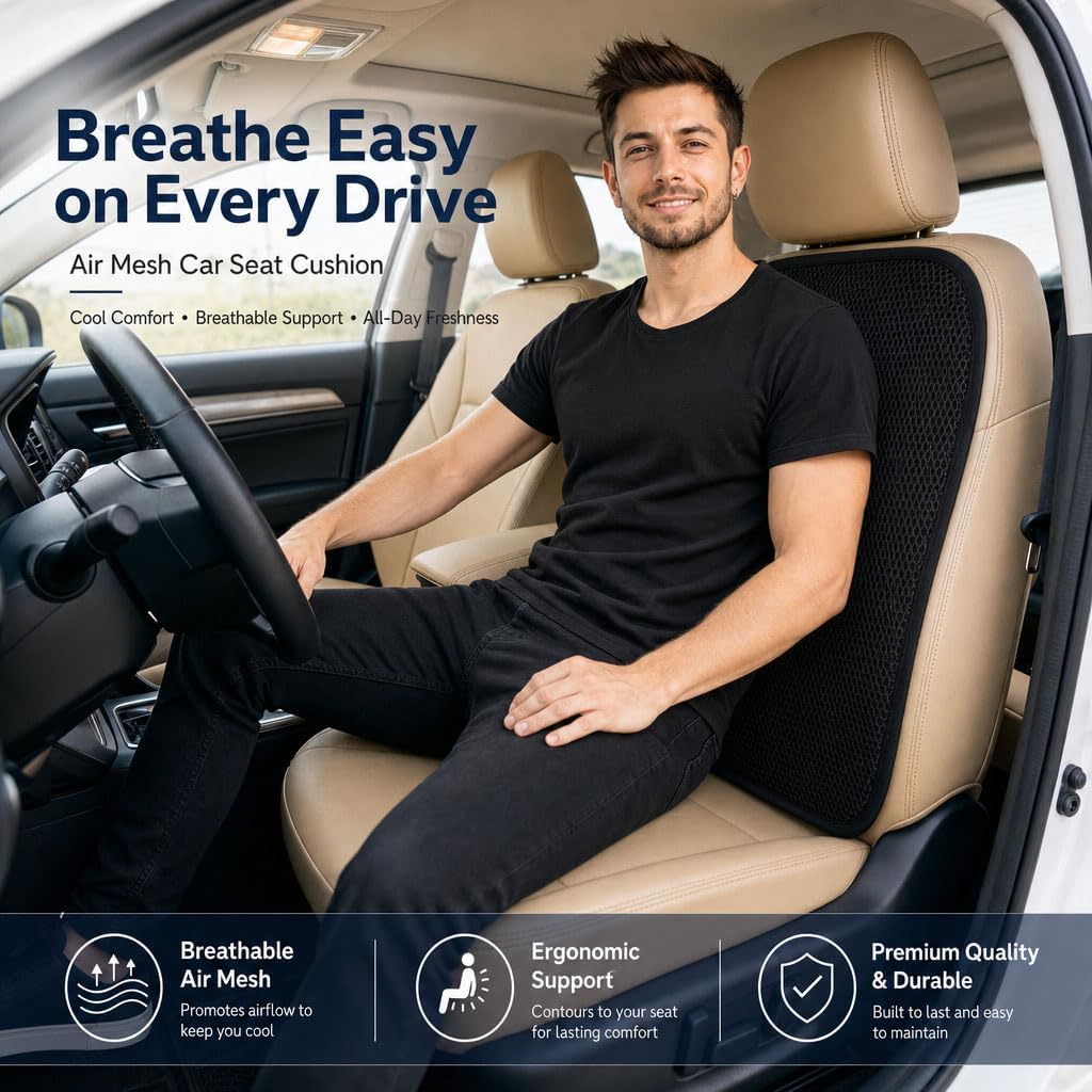 acdiac Summer Cool 3D Air Mesh Breathable Vented Car Seat Cushion Pad,Universal Auto Back Cooling Ventilated Seat Cover for Car SUV Truck Van Pickup for Driving Seat(Black, 1 Pack Back Cushion)