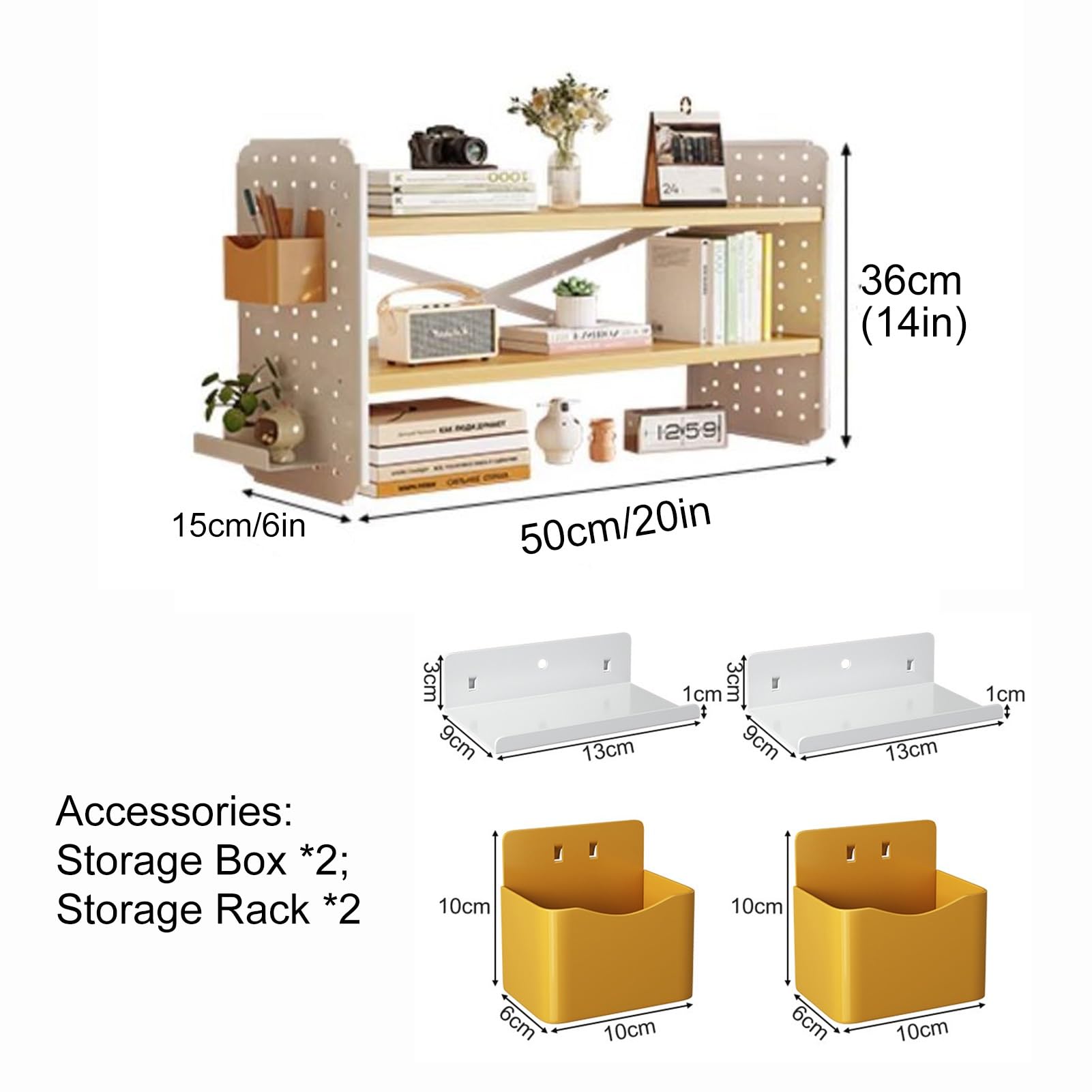 Organizer na Biurko, Półka na Książki, Biurkowa, Półka na Biurko, Regulowana Półka na Organizer na Biurko, Organizacja Biura I Przechowywanie(White,50x15x36CM/20x6x14in)