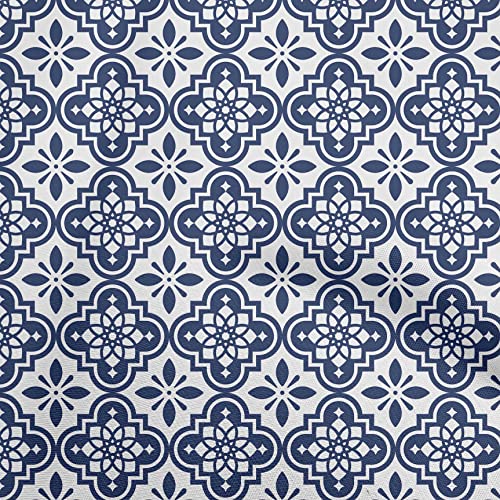 oneOone Cotton Poplin Twill Dark Blue Fabric Asian Ornamental Sewing Fabric By The Yard Printed DIY Clothing Sewing Supplies 56 Inch Wide