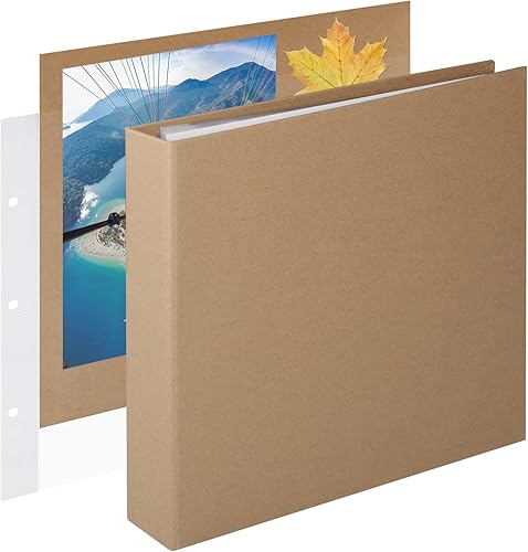 Miniatura 10 de Álbum de fotos de 10 x 10 pulgadas con 3 anillos para manualidades, con 30 fundas de plástico, 60 páginas y cubierta de tela para bebés, viajes
