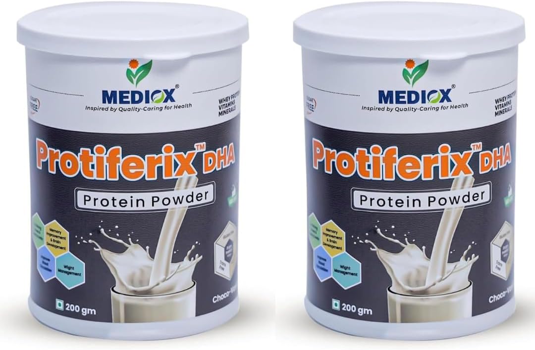 Protiferix DHA Protein Powder – Whey & Soy Protein Blend with Vitamins & Minerals – Sugar Free Nutrition Drink for Energy, Strength & Wellness – Double chocolate Flavor, 200g (2pc)