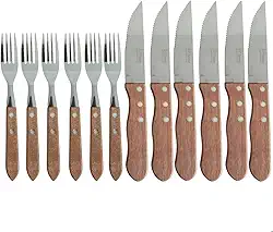 Jogo de Talheres Para Churrasco 12 Peças Jumbo Garfo Faca Aço Inox E Madeira luxo