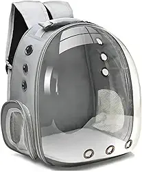 Kirk Mochila de Transporte Pet (Bolsa Astronauta) Visão Panorâmica, Ventilação 360°, Acrílico Transparente, para Cães e Gatos até 6kg, Alças Acolchoadas e Viagem Segura (Cinza)