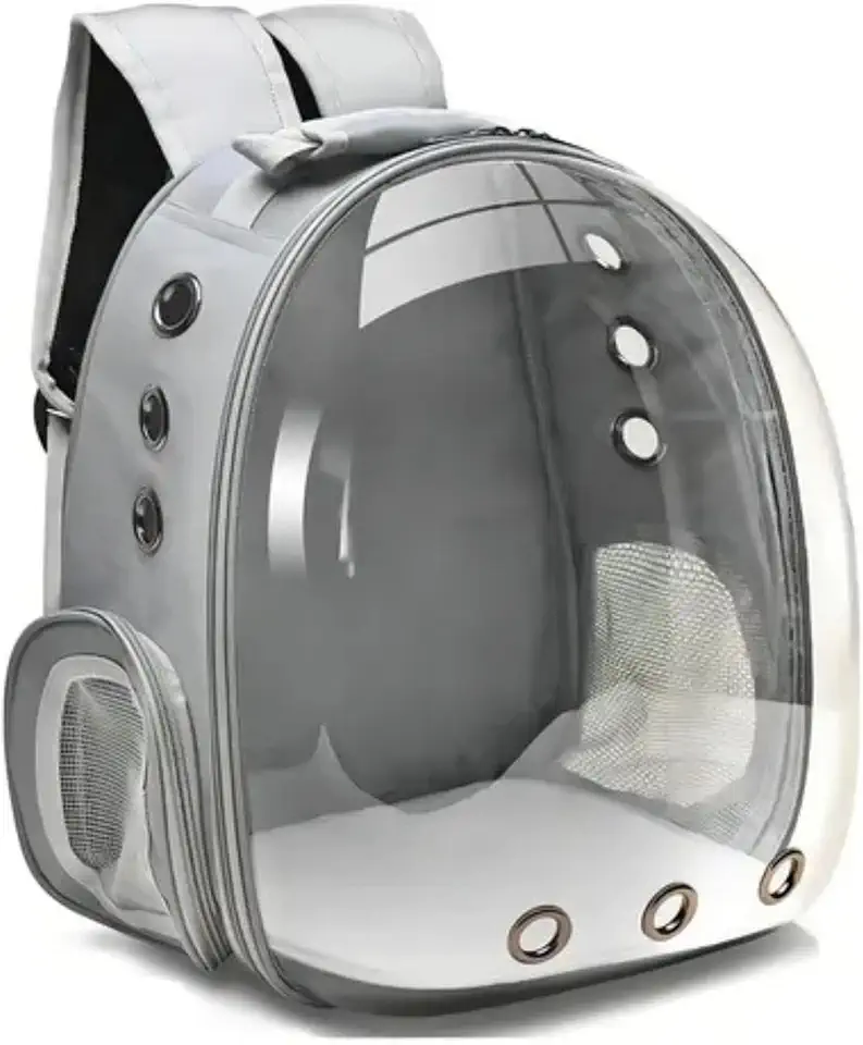 Kirk Mochila de Transporte Pet (Bolsa Astronauta) Visão Panorâmica, Ventilação 360°, Acrílico Transparente, para Cães e Gatos até 6kg, Alças Acolchoadas e Viagem Segura (Cinza)