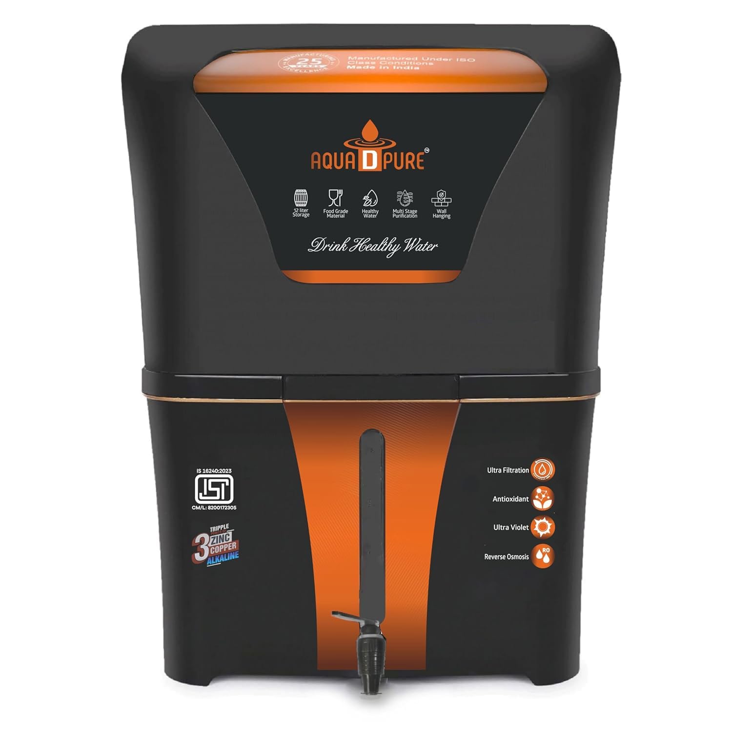 AQUA D PURE Copper +Alkaline Ro Water Purifier With Ro, Uv, Uf, Tds Adjuster 12L | 8 Stage Purification | Suitable For All Type Water Supply (S39 Ags Zinc Ro)-image-35