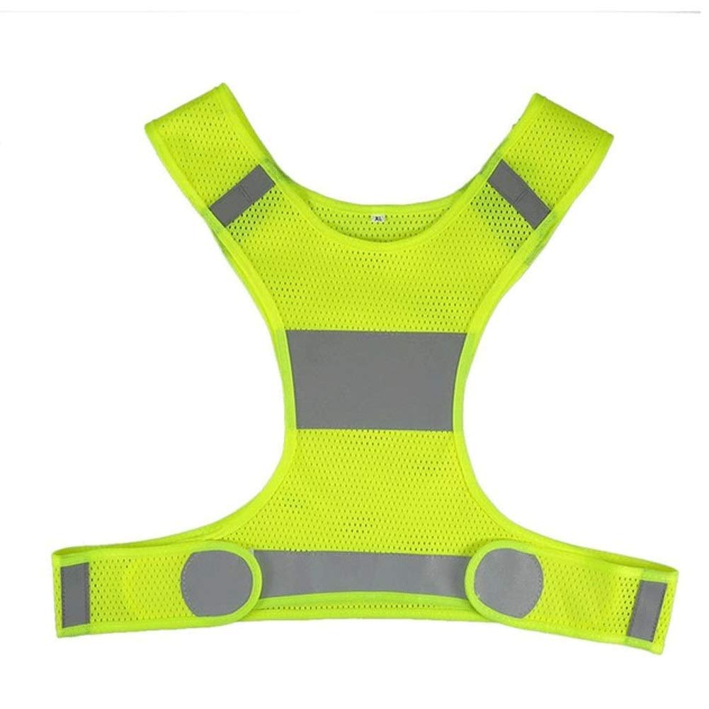 Safety vest Reflective Clothing Adjustable Safety Security High Visibility Reflective Vest Gear Stripes Jacket Night Running Reflective Safety Vest (Color : Yellow, Size : L)
