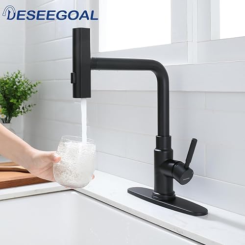 Miniatura 8 de Deseegoal Grifo de fregadero de cocina con interruptor de cabeza con rociador extraíble de tres funciones, grifo de una sola manija para instalación
